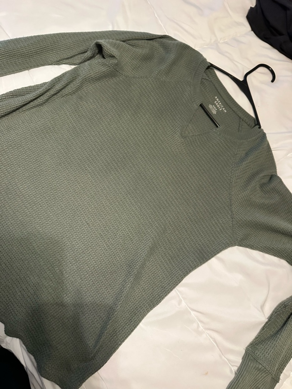 Olive Crewneck Waffle Knit Sweater